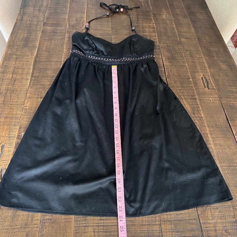 Ann Taylor Sz 0 V-Neck Halter Dress w/ Beading; Tie Neck; Cotton; Lined;Side Zip - Picture 6 of 11